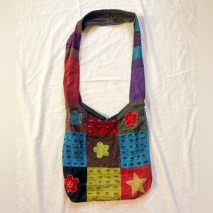 Red and Purple Bohemian Shoulder tote Bag with Patchwork Design
